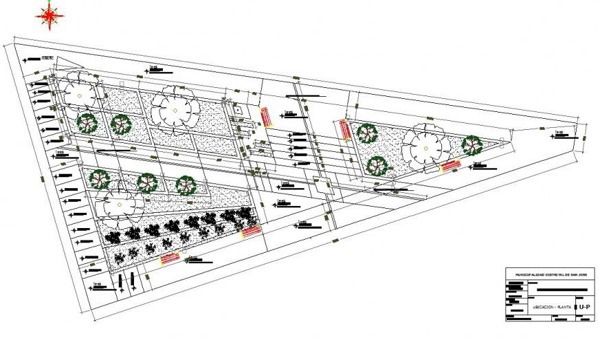 Road embankment and plan detail of an area 2d view CAD block layout file in dwg format