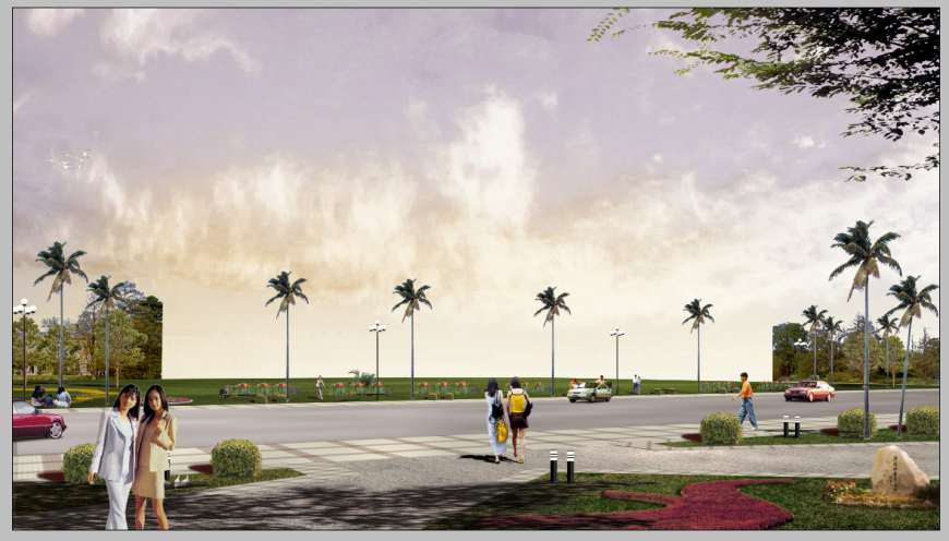 Road noon scenario 3d model detail elevation Photoshop file