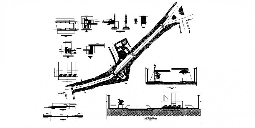 Road pavement plan and section detail 2d view CAD block autocad file