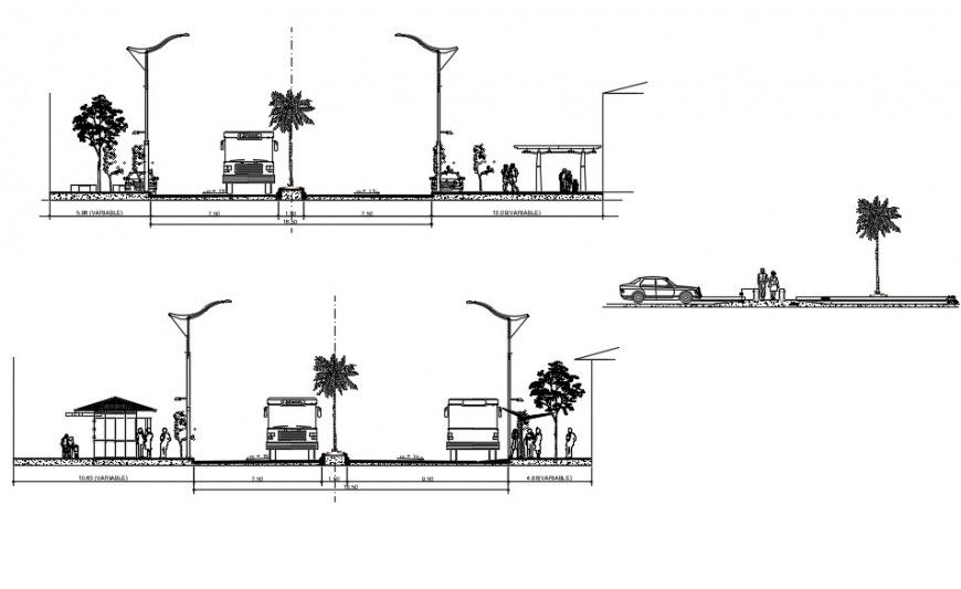 Road section, plan and constructive structure details dwg file