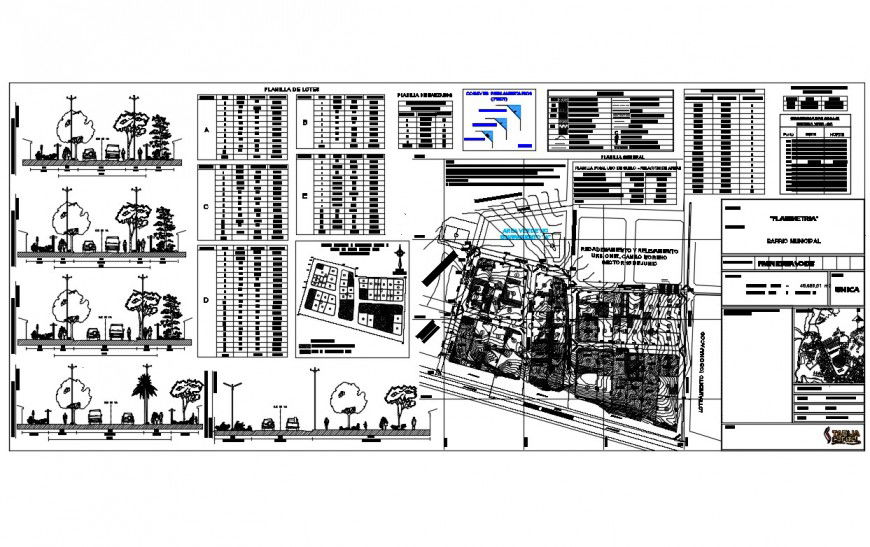 Road sections and urban map detail 2d view autocad file