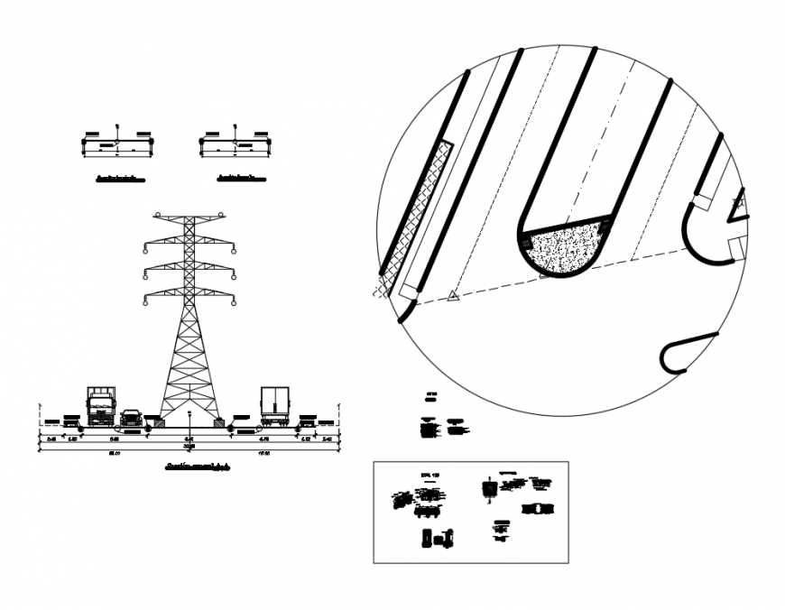 Road side electrical tower sectional and auto-cad details dwg file