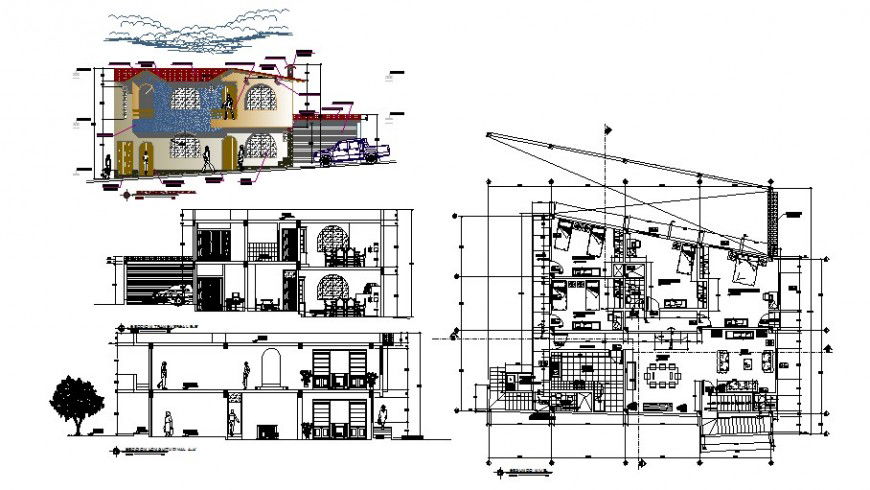 Roadside House AutoCAD DWG with Layout and Sections for Design