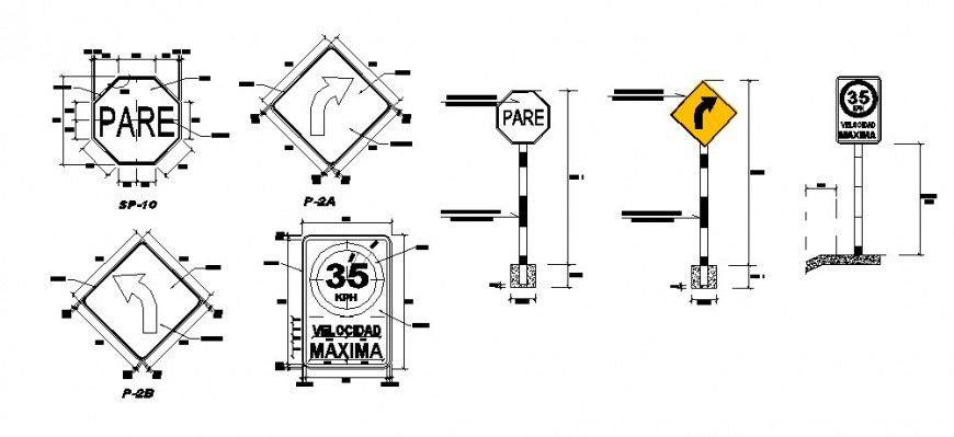 Road sign and symbols and direction blocks cad drawing details dwg file