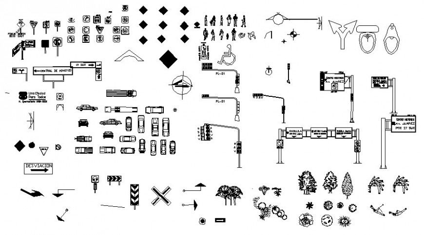 Road signs and symbols blocks with other details autocad file