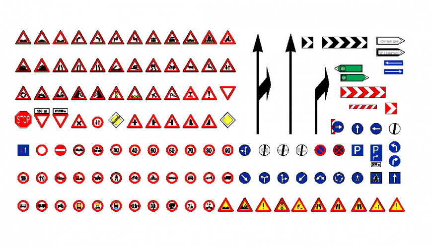 Road signs detail elevation 2d view layout autocad file