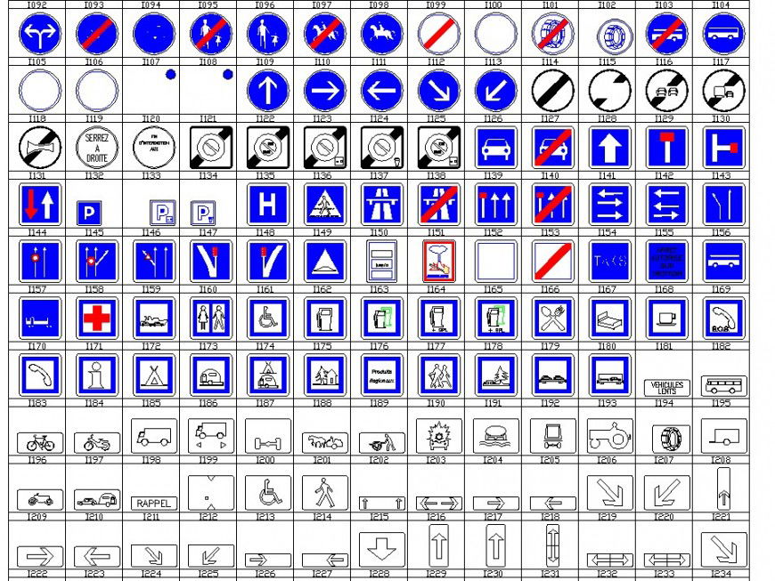 Road sings detail 2d view CAD block layout file in dwg format