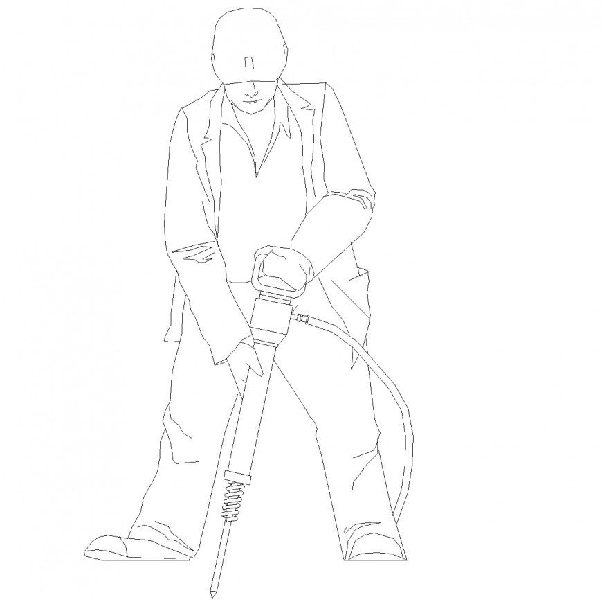 Road worker with pneumatic drill dwg file