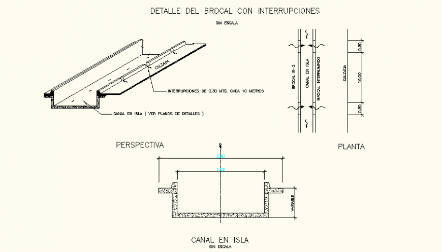 Roads and drainage detail elevation and plan dwg file