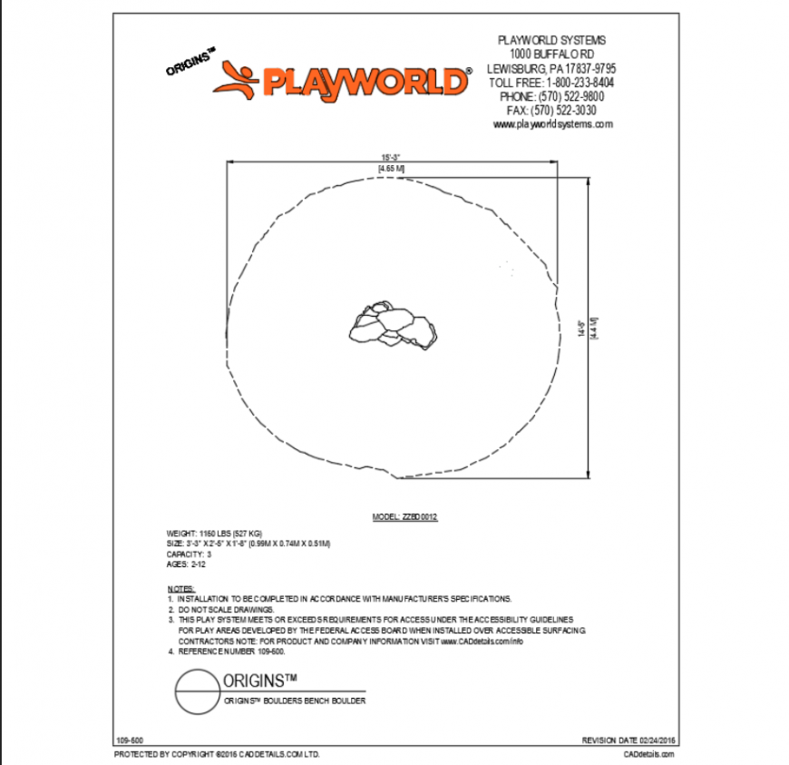 Rock bench boulder play area equipment model details dwg file