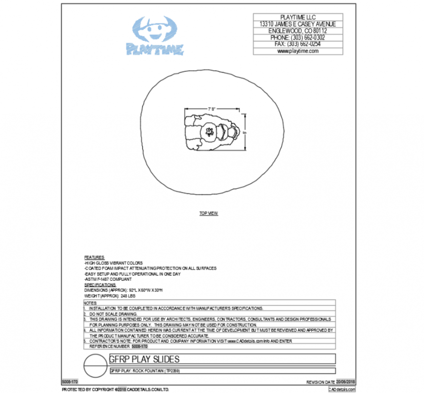 Rock fountain of adventure park top view cad drawing dwg file