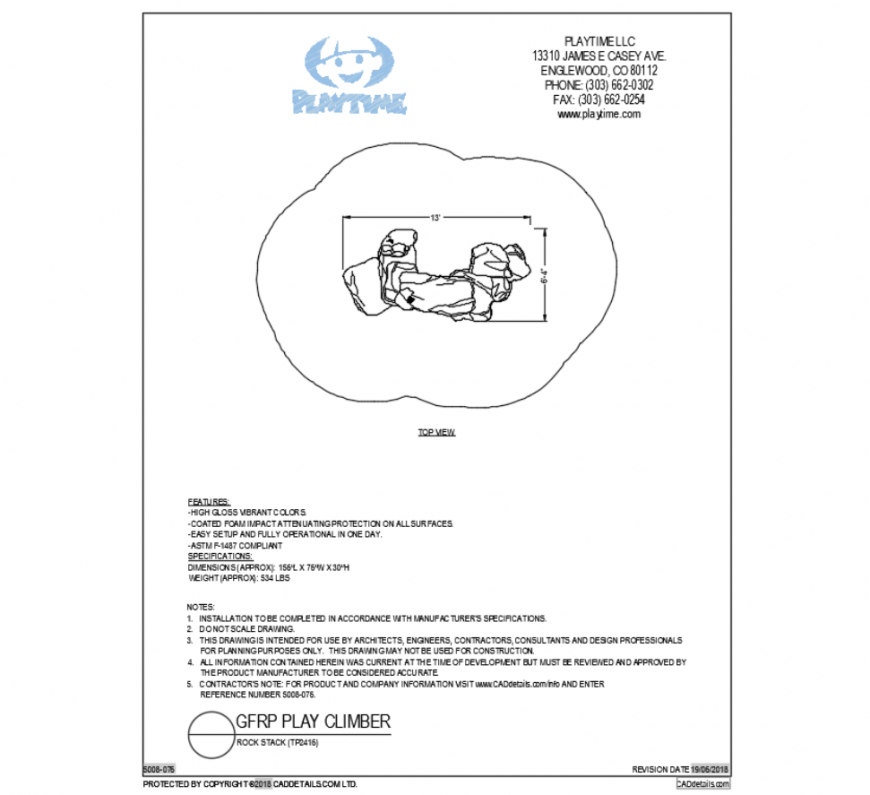 Rock stack top view water play equipment cad block design dwg file