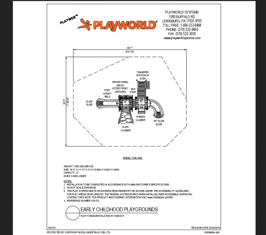 Rockey hide out early childhood school playground theme park structure details dwg file