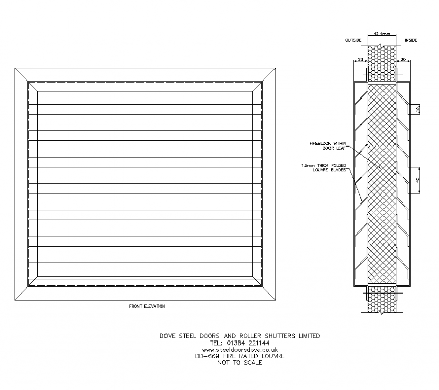 Roller shutter detail elevation and plan layout dwg file