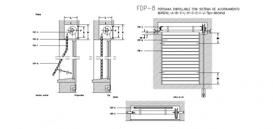 Rolling shutter detail drawing in dwg AutoCAD file.
