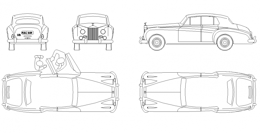 Rolls Royce silver cloud detail CAD blocks elevation 2d view dwg file