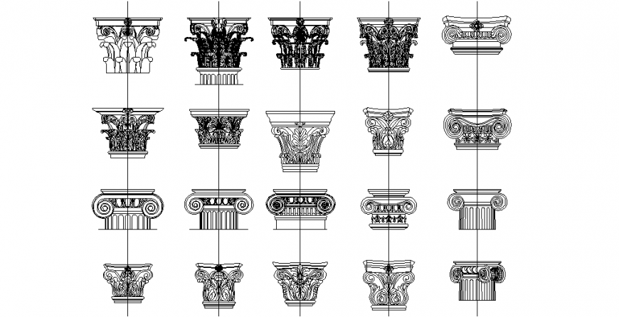 Roman art design of different pillar top area view dwg file