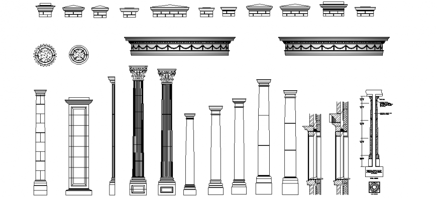 Roman art pillar design with wall design with interior view dwg file