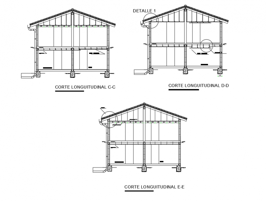 Roof all side sectional constructive details with tile roof dwg file