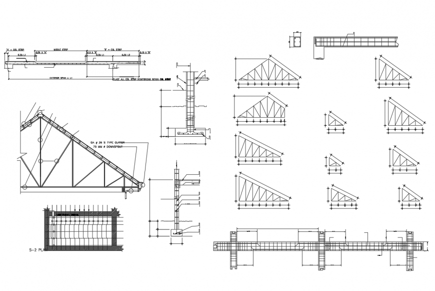 Roof all sided sections, construction and beam schedule details dwg file