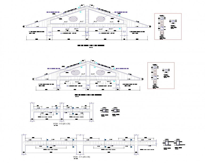Roof and beam section plan autocad file