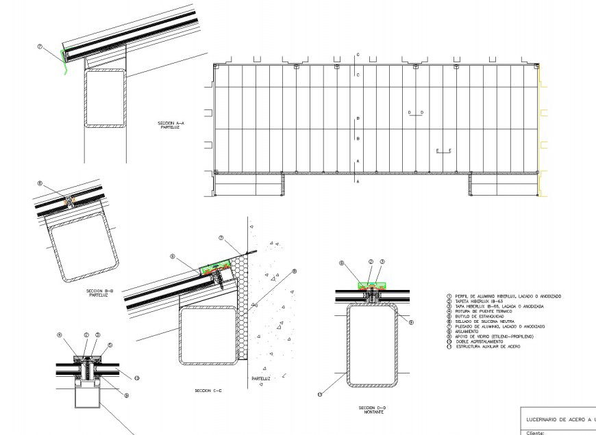 Roof and column section plan dwg file