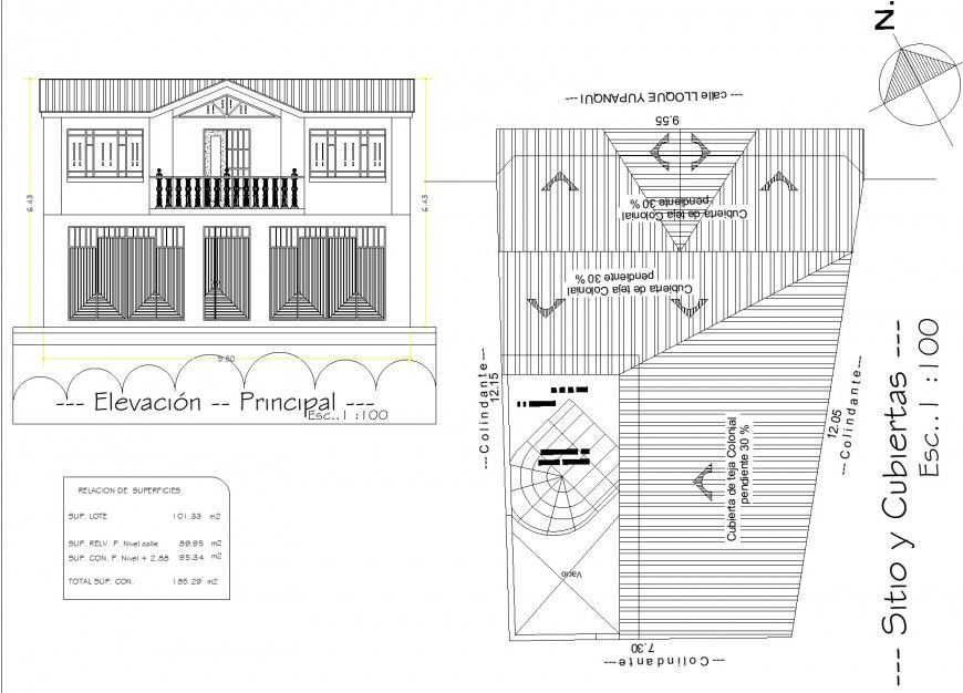 Roof and elevation home plan detail dwg file