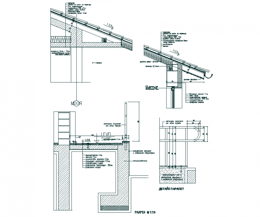 Roof and floor structure and construction joinery drawing in dwg file.