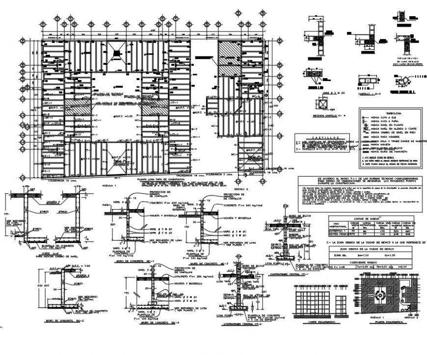 Roof and foundation section plan autocad file