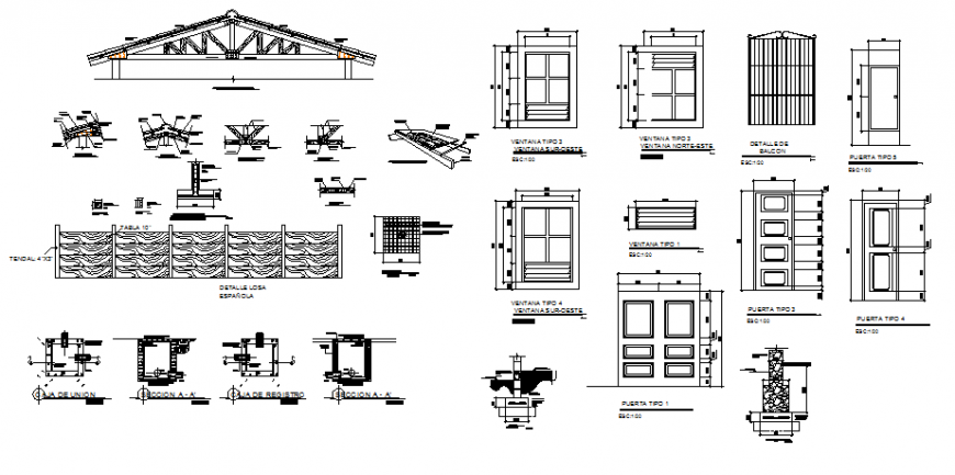 Roof and main hole section plan detail dwg file