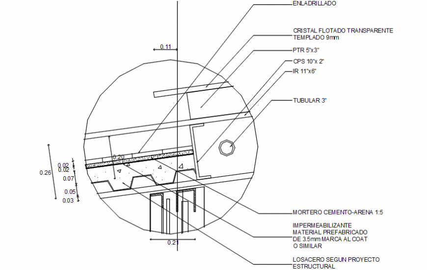 Roof attention joint and constructive structure details dwg file