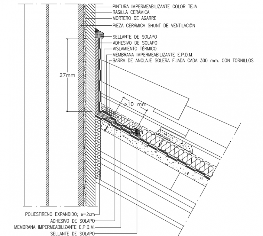Roof construction detail drawing in dwg AutoCAD file.