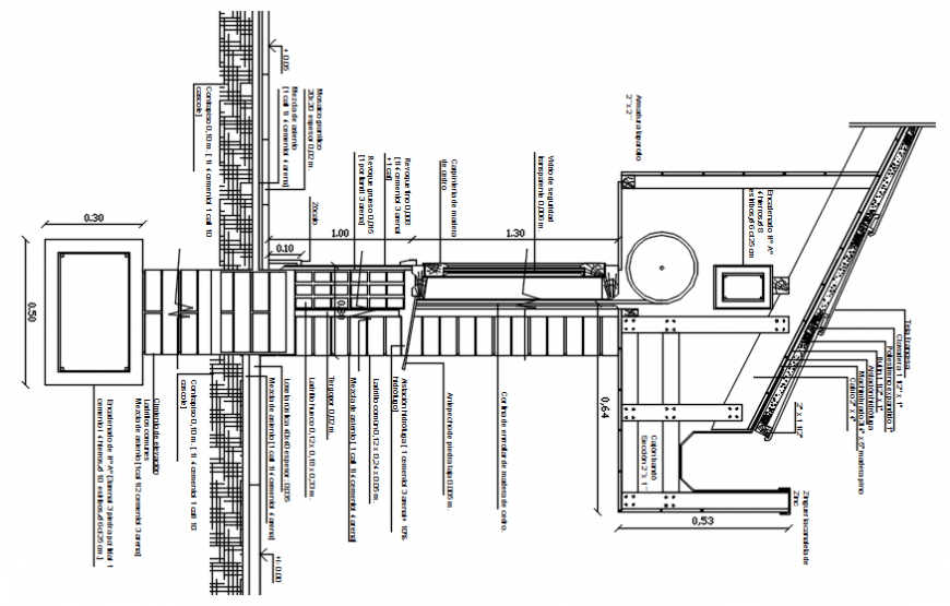 Roof construction details with column for house dwg file