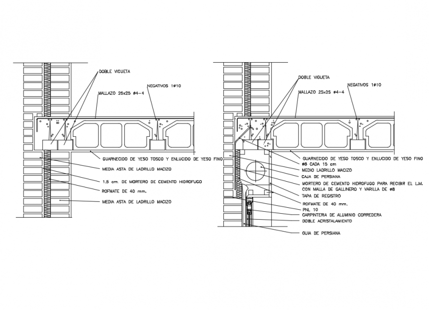 Roof construction details with metallic structure dwg file