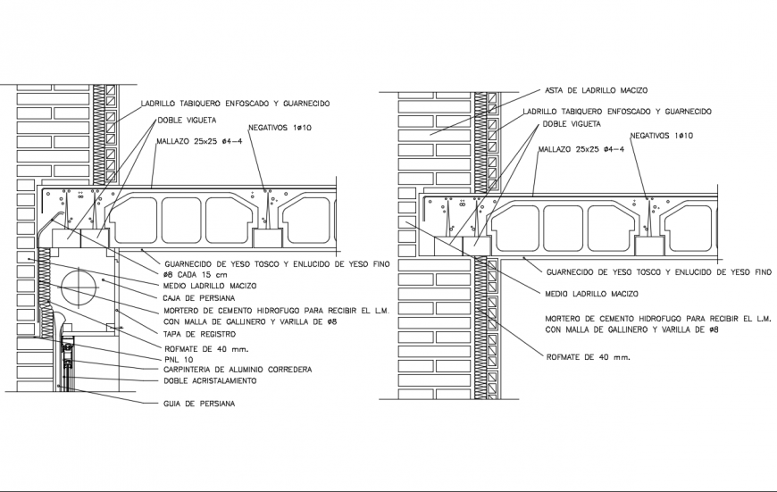 Roof construction details with reinforcement of house dwg file
