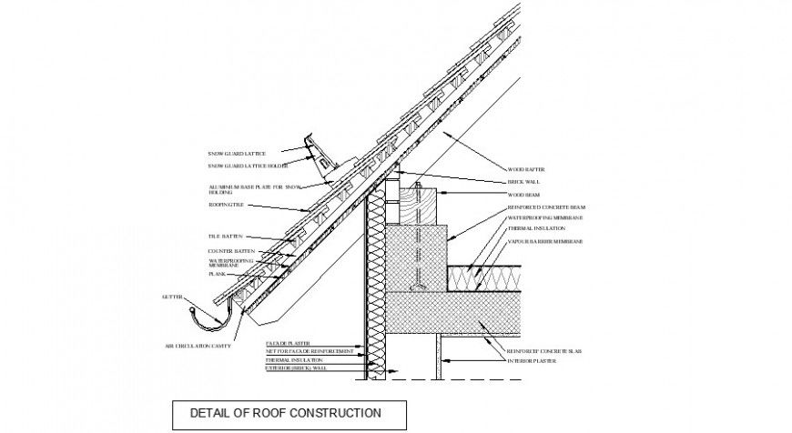 Roof construction elevation in auto cad file
