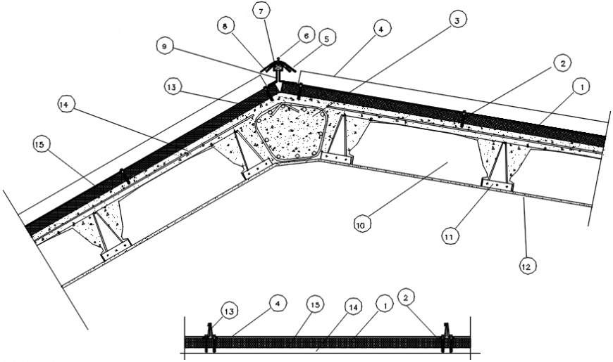 Roof constructive section and structure drawing details dwg file