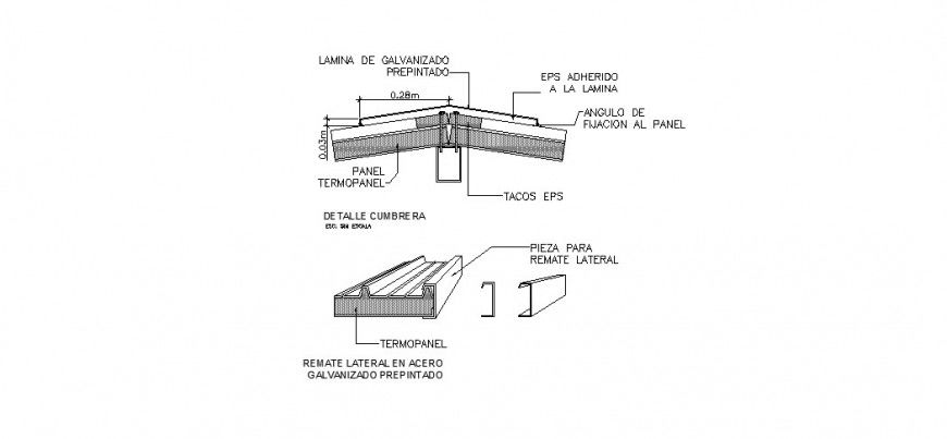Roof constructive structure and panel cad drawing details dwg file