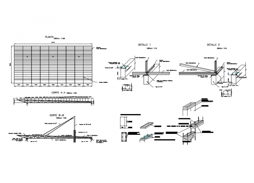 Roof cover constructive structure cad drawing details dwg file