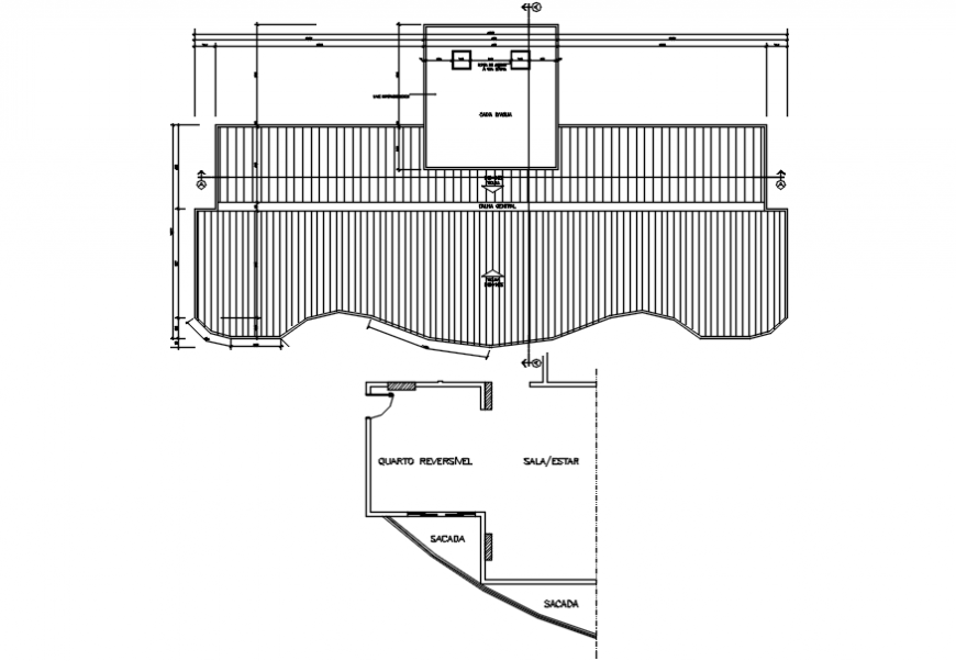 Roof cover plan and structure details for apartment building dwg file