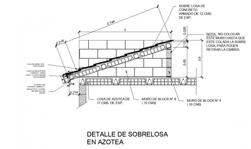 Roof cover section and construction details with wall connection dwg file