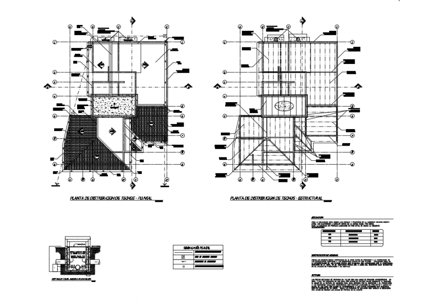 Roof distribution plan structural and pluvial cad drawing details dwg file