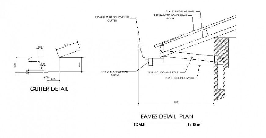 Roof eaves section detail 2d view CAD construction block autocad file
