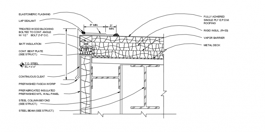 Roof edge sectional detail project dwg file