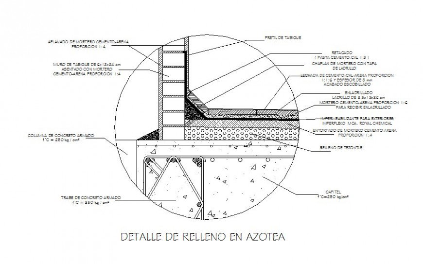 Roof filling constructive structure cad drawing details dwg file