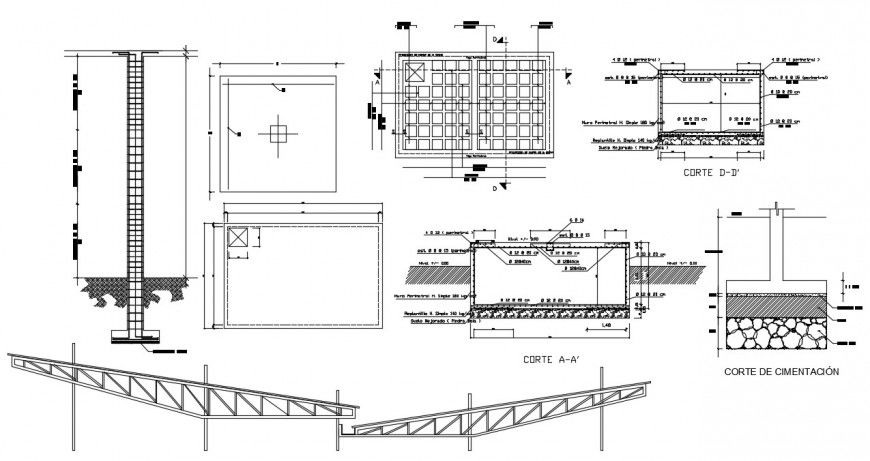 Roof for market section, foundation plan and structure drawing details dwg file