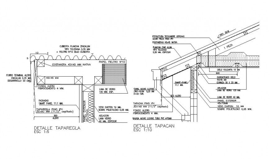 Roof foundation, structure and construction drawing details dwg file