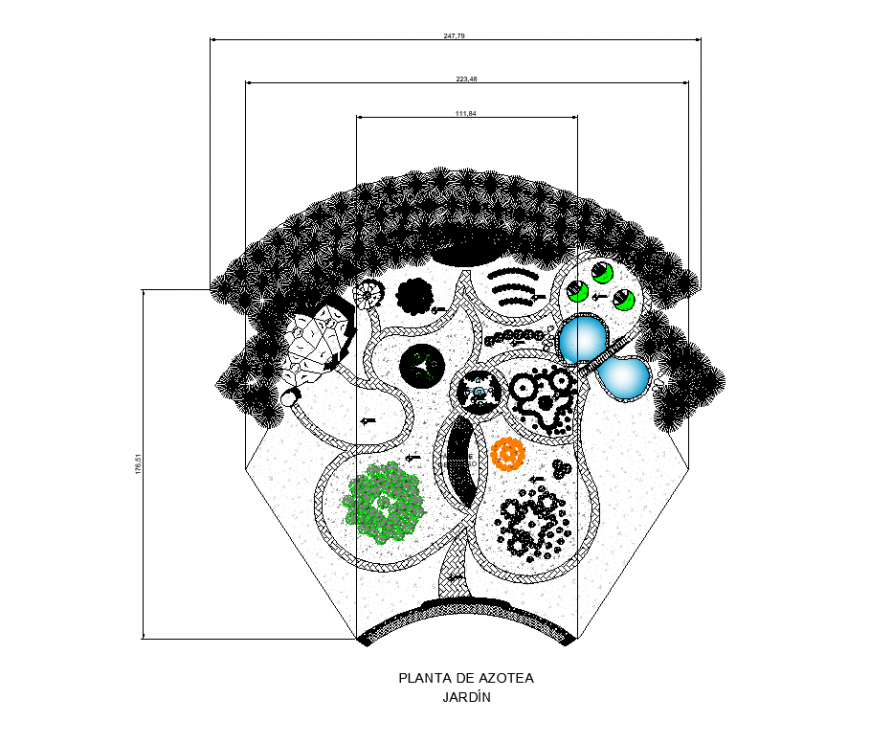 Roof garden plant detail elevation 2d view layout file
