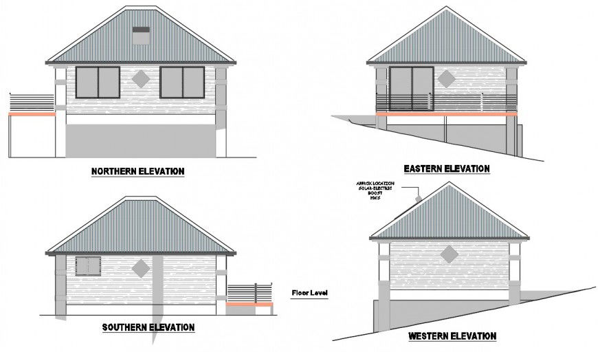Roof house all four sided elevation cad drawing details dwg file