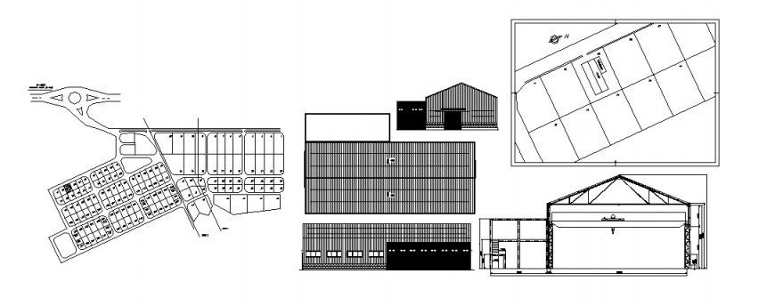 Roof house elevation, section and site plan cad drawing details dwg file